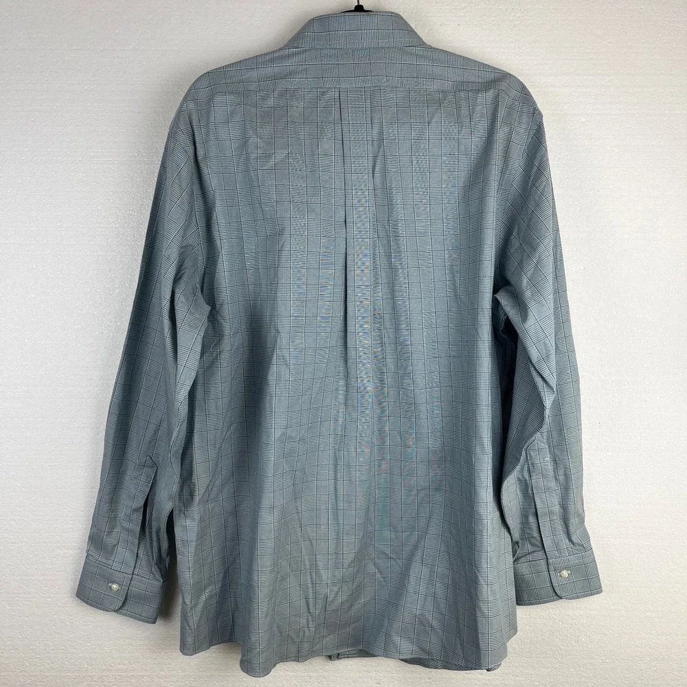 Brooks Brothers Shirt Mens 17.5 35 Blue Plaid‎ Regent Fit Non Iron Supima Cotton
